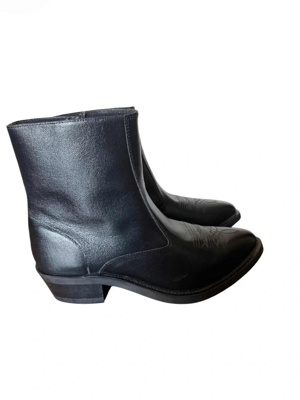Old West Black Leather Zip Ankle Boots with Stitched Toe 9D